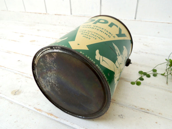 Spry ショートニング・ティン製・アンティーク・ラード缶・キッチン・USA・ケーキ・お菓子