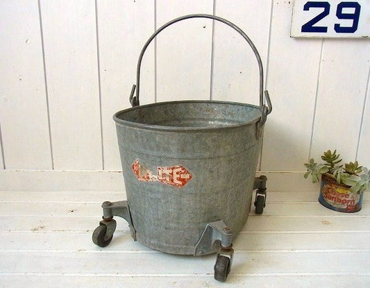 WHITE MOP モップ キャスター付き・工業系 シャビーなヴィンテージ・ブリキ バケツ USA