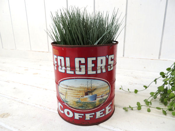 【フォルジャーズ・1959】赤色・ブリキ製・ヴィンテージ・コーヒー缶/ティン缶/USA/ジャンク