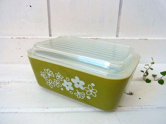 【PYREX】パイレックス・グリーン・クレイジーデイジー・レフケース(M)
