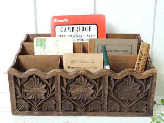 【Lerner】彫刻ウッド柄・70'sヴィンテージ・卓上レターホルダー/オーガナイズ/書類スタンド