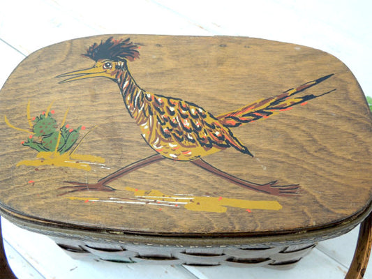 カロナンバスケット ロードランナー&サボテン・木製・ビンテージ・ US カゴバッグ 鞄