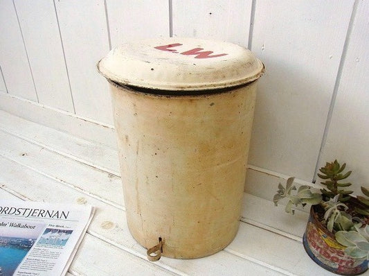 アイボリー色・スチール製・ヴィンテージ・ペダルペール/ダストボックス/ごみ箱 USA