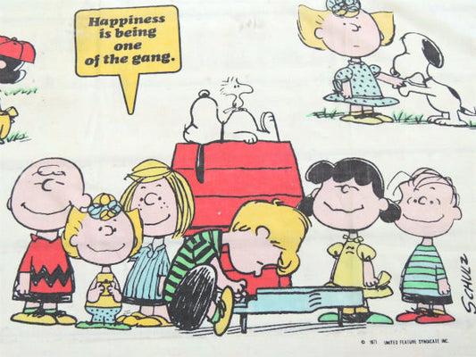 【スヌーピー】リメイク用・ピーナッツの仲間・70'sヴィンテージ・USEDフラットシーツ・ダメージ有