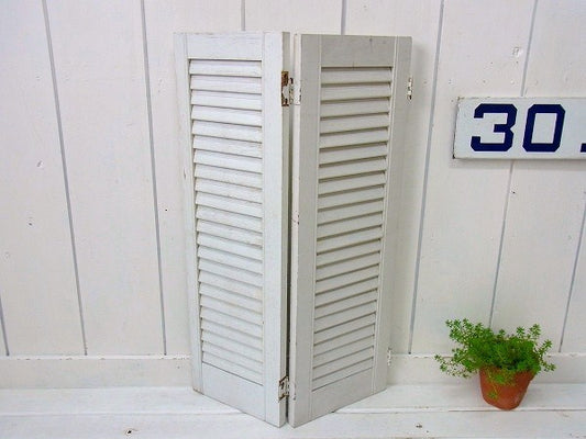 白色の木製アンティーク・ルーバー/ヴォレー/シャッター/建具 USA