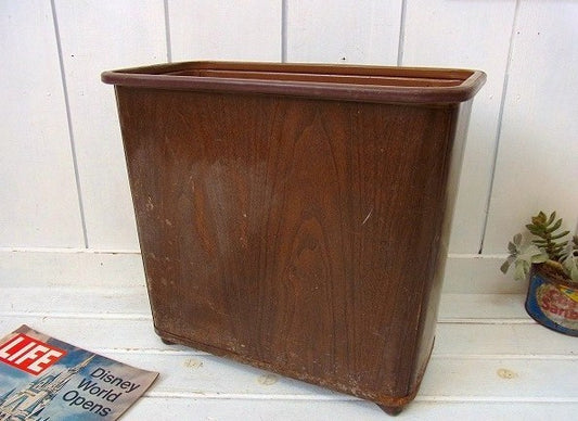 ウッド柄・スチール製・ヴィンテージ・トラッシュカン/ダストボックス/ごみ箱 USA