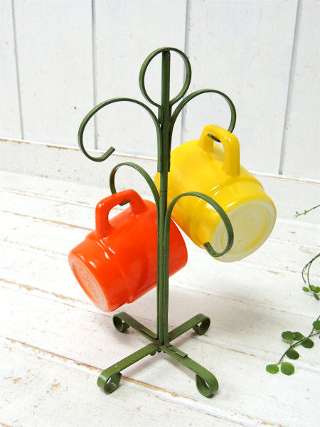 オリーブグリーン・ヴィンテージ・アイアン製・マグツリー・マグカップホルダー 4客用