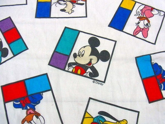 【ミッキー&フレンズ】ブロック柄・ヴィンテージ・ユーズドシーツ(ボックスタイプ) USA