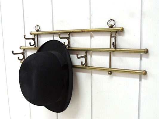 ミッドセンチュリー・真鍮製・折り畳み式・ヴィンテージ・ウォールフック・ハットラック・コートフック