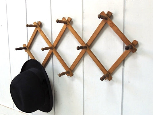 ノスタルジック・木製・壁掛け・伸縮式・ヴィンテージ・ハットラック・コートフック・ウォールフック