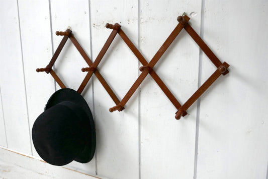 レトロ 木製 壁掛け 伸縮式 ヴィンテージ ウォールフック ハットラック コートフック インテリア