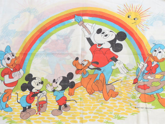 【ミッキー&フレンズ】ディズニー・レインボー柄・ビンテージ・ピロケース/枕カバー USA