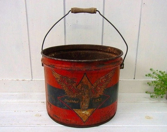 【SWAN-FINCH OIL】木製ハンドル・ヴィンテージ・オイル缶/ブリキバケツ USA