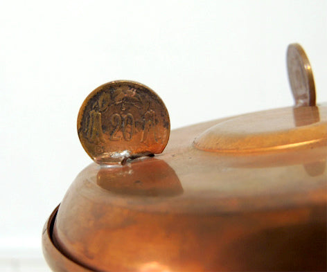 チリ共和国・REPLBLICA DE CHILE・コイン付・銅製・ヴィンテージ・灰皿・アシュトレイ