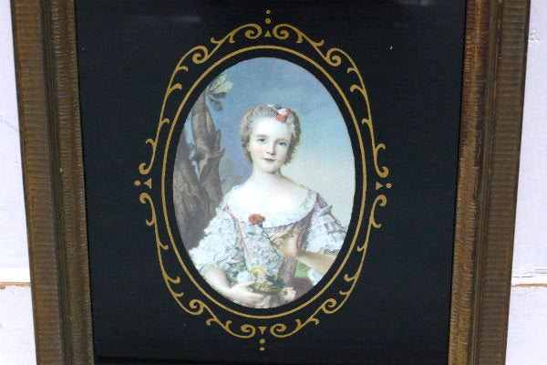 ヴィクトリアン・女性・肖像画&ミラー・木製フレーム・アンティーク・ミラー・インテリア・ウォールデコ