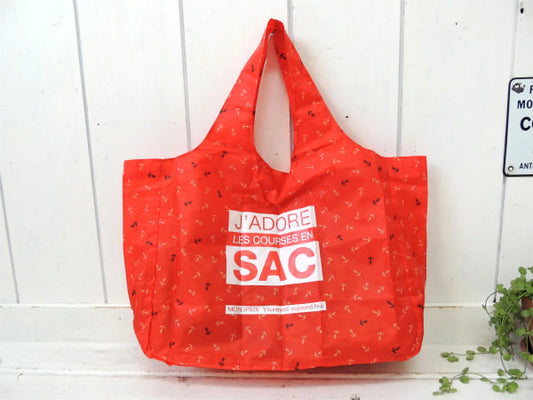 【MONOPRIX】フランス・モノプリ・スーパーマーケット・マリン柄・折りたたみ式・エコバッグ