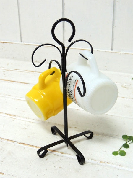 ブラック・黒色・ヴィンテージ・アイアン製・マグツリー・マグカップホルダー 4客用・キッチン雑貨