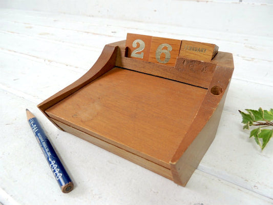 USA・メモホルダー付き 木製・積み木・ヴィンテージ・デスクカレンダー・カレンダー