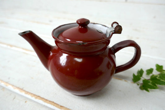 チェコスロバキア ブラウン ホーロー製 小差なアンティーク ティーポット ホーローポット レトロ