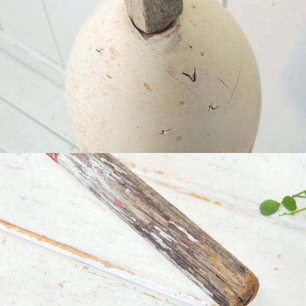 マリン・ナンバー入り・白×赤・ビッグサイズ・木製・ヴィンテージ・ロブスター・ブイ・トラップ・浮き