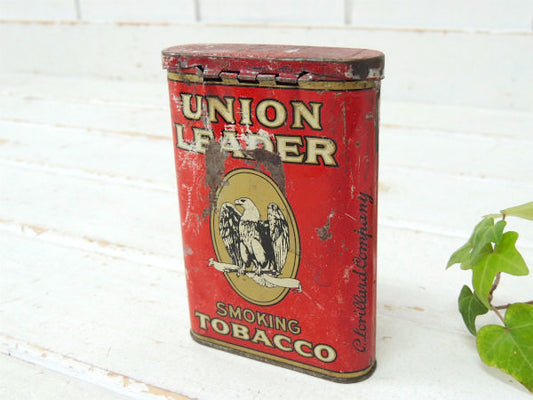 【UNION LEADER】イーグル柄・赤色・アンティーク・OLD・タバコ缶/ブリキ缶 USA