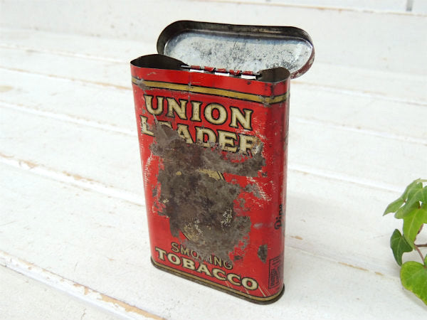 【UNION LEADER】イーグル柄・赤色・アンティーク・OLD・タバコ缶/ブリキ缶 USA