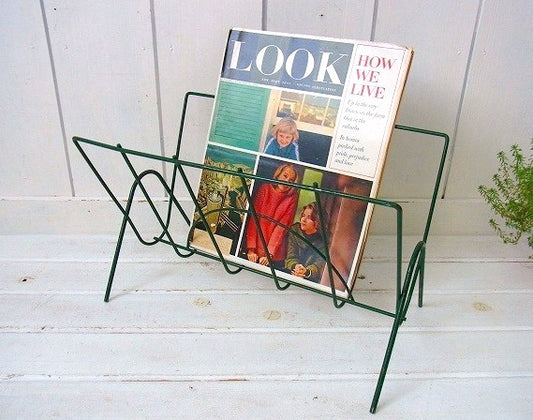 グリーン色・ヴィンテージ・マガジンラック/マガジンスタンド USA