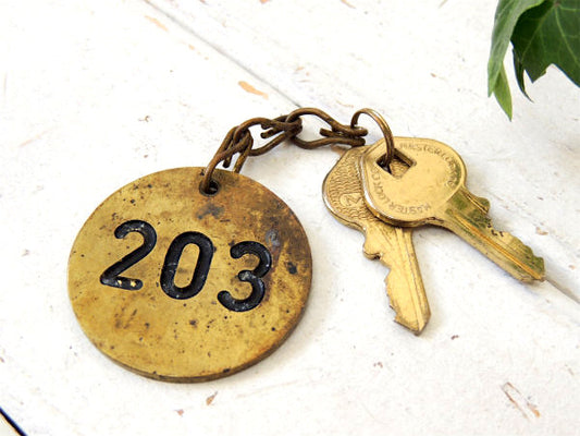 【USA・203・真鍮製】ヴィンテージ・ナンバータグ・キーホルダー・Master・キー・鍵2本付き