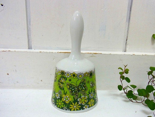 陶器製・蝶々&花柄・デッドストック・ヴィンテージ・ベル/呼び鈴(グリーン)