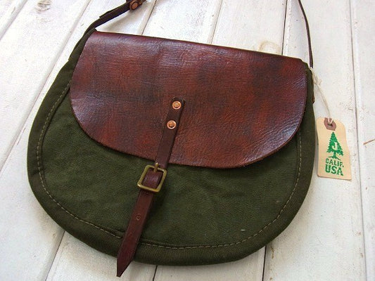 【JYUMOKU】ジュモク・カリフォルニア発・ショルダーバッグ/レザー×ミリタリー生地 USA