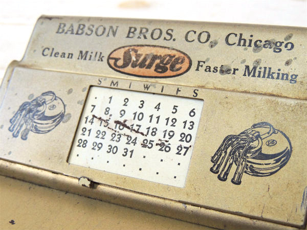BABSON Surge ミルク 牛乳 カレンダー付き・メタル製・ノベルティ・40s アンティーク・バインダー・クリップボード