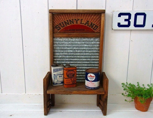 【COLUMBUS】ヴィンテージ・ウォッシュボードのハンドメイド・シェルフ/飾り棚 USA