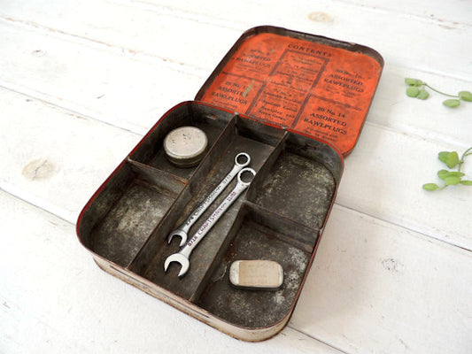 【RAWLPLUGS】ブリキ製・仕切り付きヴィンテージ・プラグケース/工具ケース