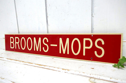 BROOMS MOPS ほうき モップ 赤 ヴィンテージ サイン 両面サイン 看板 プレート USA