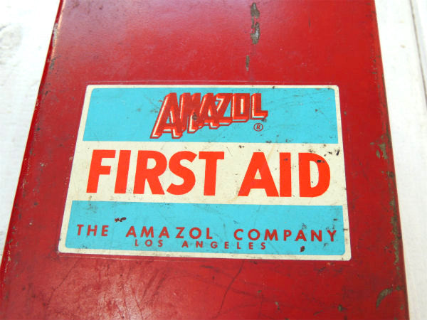 ファーストエイド AMAZOL ロサンゼルス レッドトーン メタル製 ヴィンテージ 救急箱 工業系