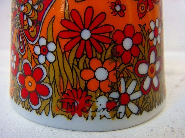 陶器製・蝶々&花柄・デッドストック・ヴィンテージ・ベル/呼び鈴(オレンジ)