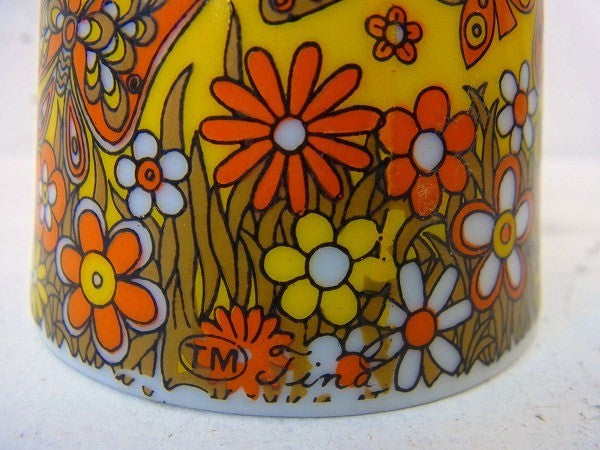 陶器製・蝶々&花柄・デッドストック・ヴィンテージ・ベル/呼び鈴(イエロー)