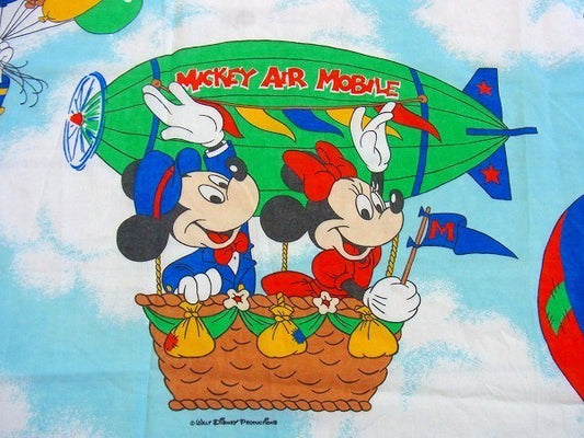 【ミッキー&フレンズ】ディズニー・飛行船・ヴィンテージ・ユーズドシーツ(ボックスタイプ) USA