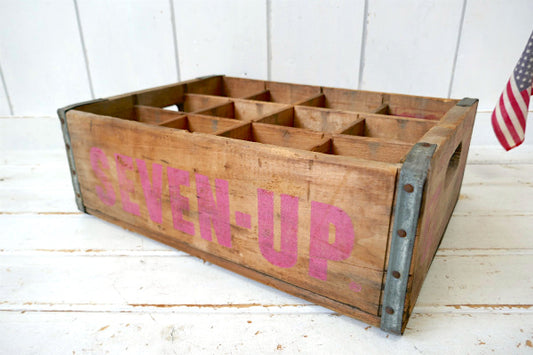 ロサンゼルス・7up・セブンアップ・ドリンク・仕切り付き・70'sヴィンテージ・木箱・ウッドボックス