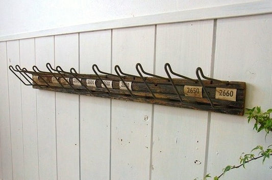 ナンバー入り・木製×アイアン製・ヴィンテージ・12連・ウォールフック/壁掛けフック USA
