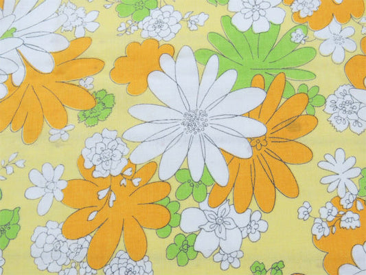 【CANNON】カラフル・イエロー・花柄・ヴィンテージ・USEDフラットシーツ(1/2) USA