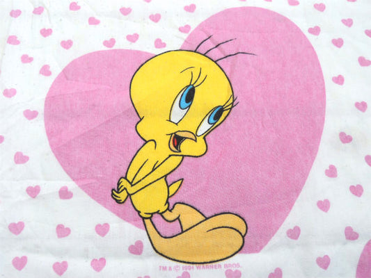 【ルーニーテューンズ】トゥイーティーetc・ハート柄・ユーズドシーツ(ボックスタイプ) USA