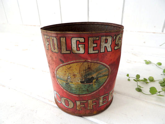 FOLGER'S フォルジャーズ　赤色・ブリキ製・ヴィンテージ・コーヒー缶 ティン缶 USA