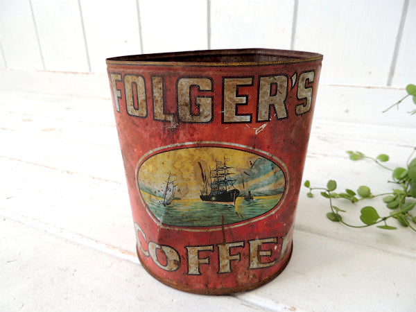 FOLGER'S フォルジャーズ　赤色・ブリキ製・ヴィンテージ・コーヒー缶 ティン缶 USA