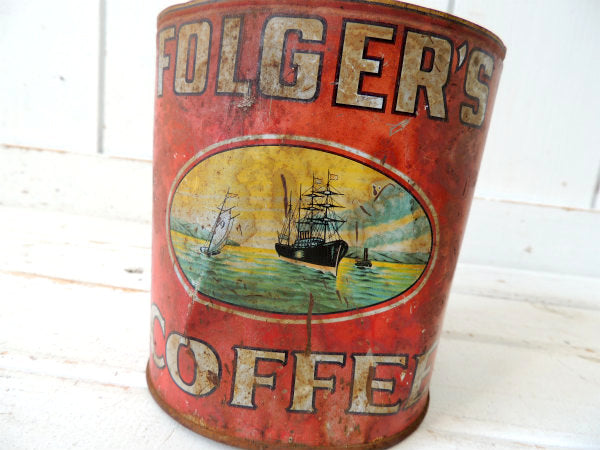 FOLGER'S フォルジャーズ 赤色・ブリキ製・ヴィンテージ・コーヒー缶 ティン缶 USA