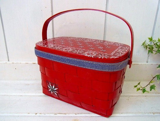 【Caro-Nan】赤色バンダナ柄・アンティーク・カロナンバスケット/カゴバッグ/ハンドバッグ