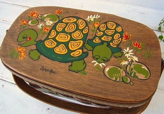 【Caro-Nan】カメの親子柄・アンティーク・カロナンバスケット/カゴバッグ/ハンドバッグ USA