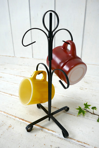 レトロ ブラックカラー アイアン製 4客用 70's ヴィンテージ マグツリー マグカップホルダー