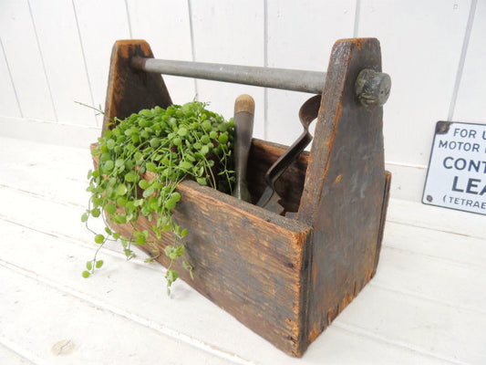 木製×アイアン製・シャビーなヴィンテージ・ツールボックス/キャリーケース/木箱/工具ケース USA