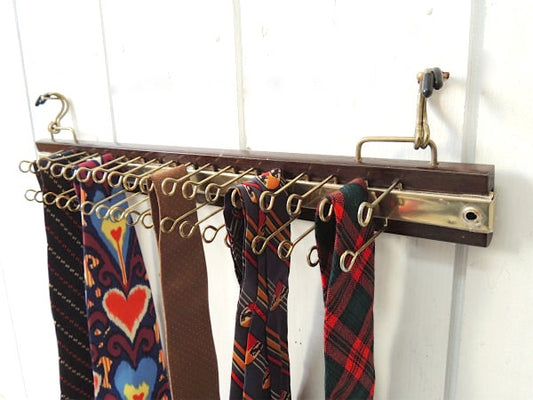 ウッド×ゴールド・ミッドセンチュリー・ヴィンテージ・ネクタイホルダー ネクタイハンガー 18本